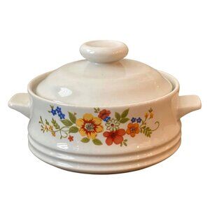 EUC Vintage Bake Serve N’ Store Floral Individual Stoneware Casserole Dish
